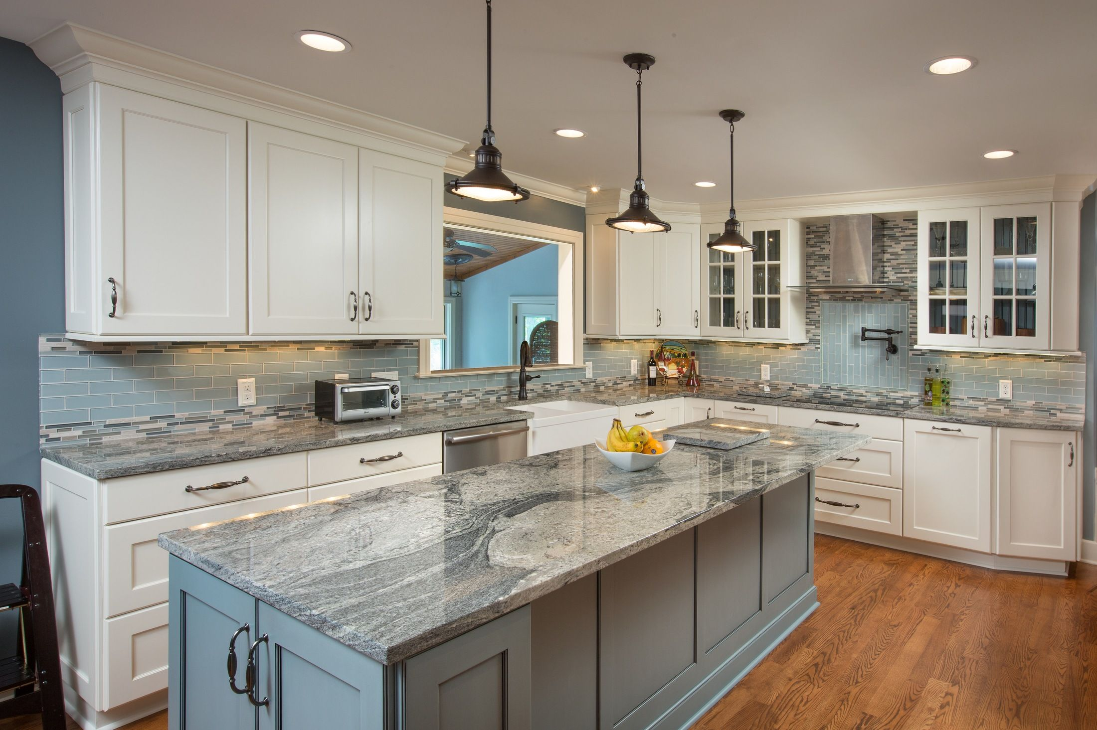 Modern Farmhouse Kitchen with Glass Tile Backsplash